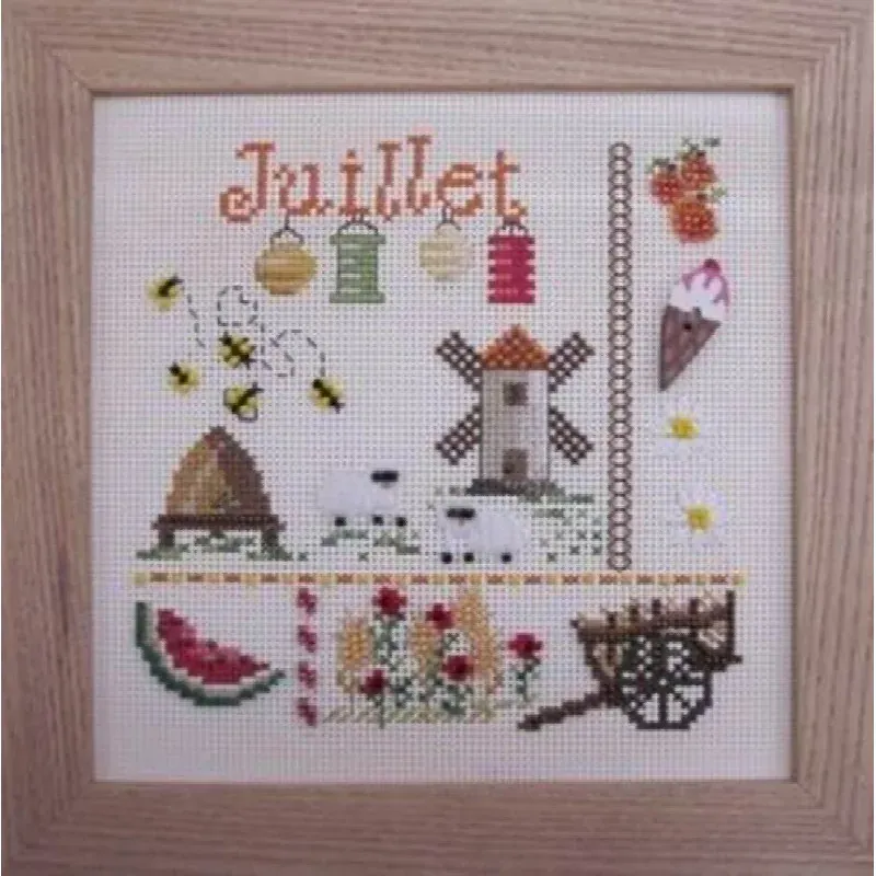 Kit point de croix Juillet sur carton perforé, 15 x 15 cm