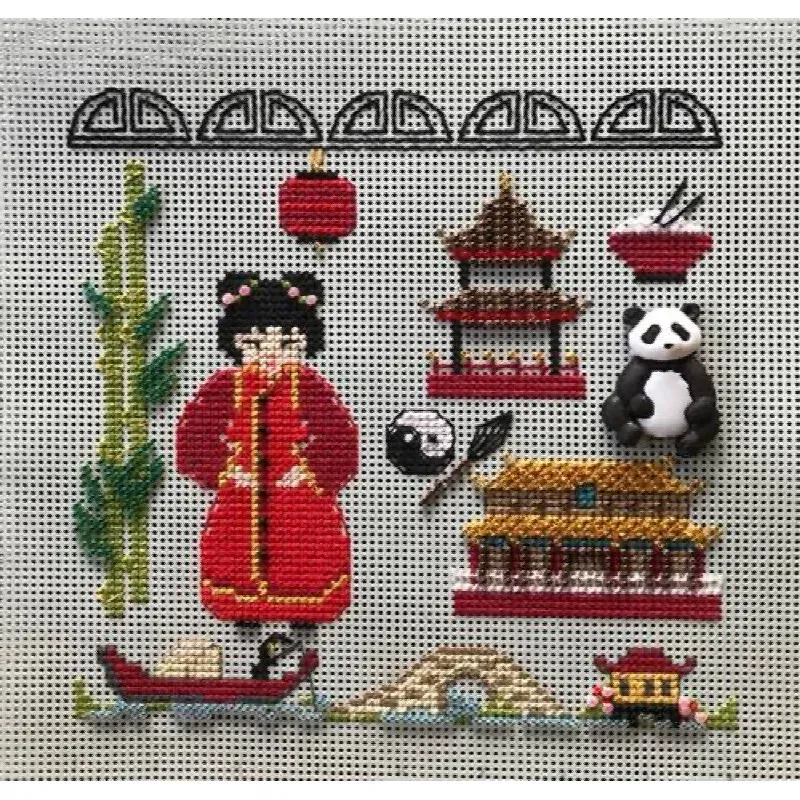 Kit point de croix Le pays du sourire, 15 x 15 cm