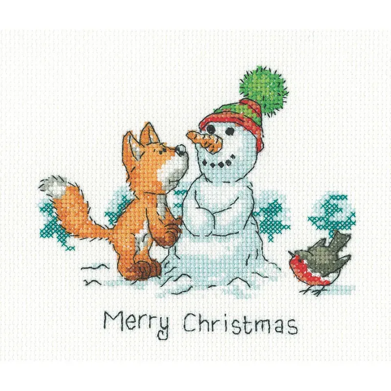 Kit point de croix Merry Christmas renard, 13,5 x 11,5 cm
