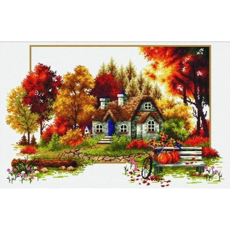 Kit point de croix no count cottage en automne, 48 x 31 cm