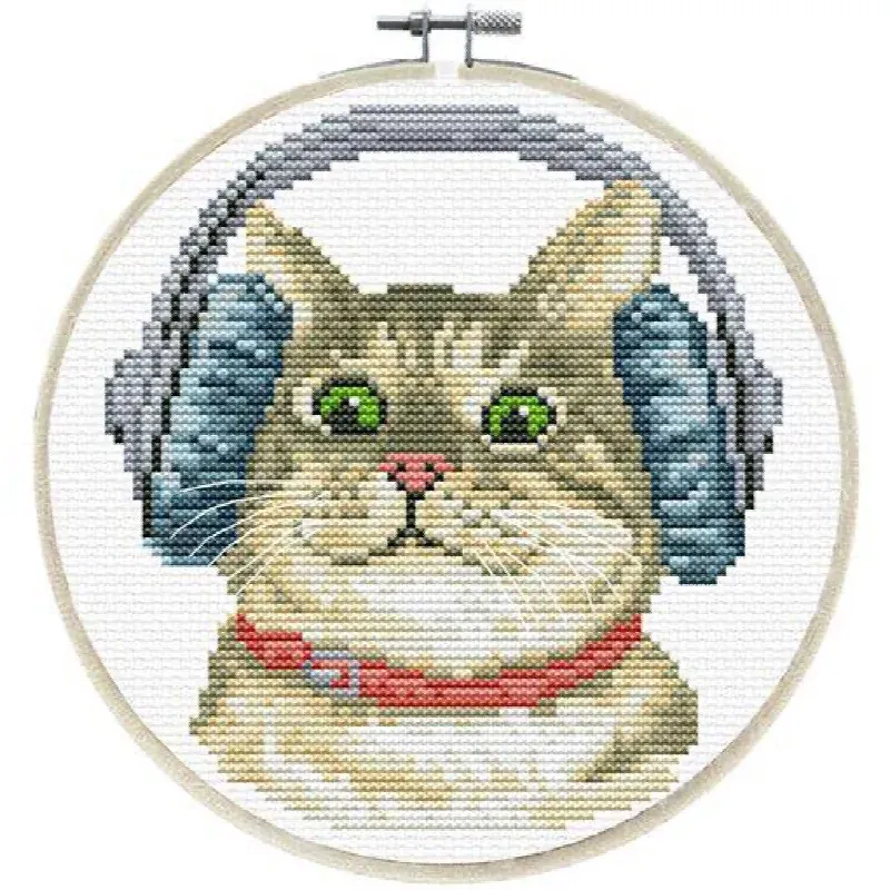 Kit point de croix no count DJ Kitty, 15 x 15 cm