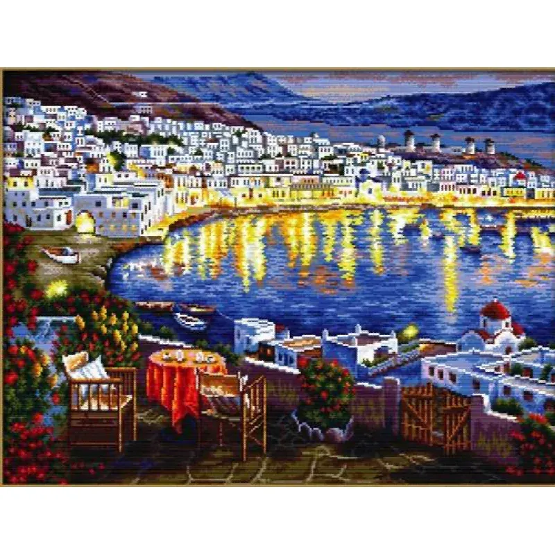 Kit point de croix no count Le port de nuit, 55 x 41 cm