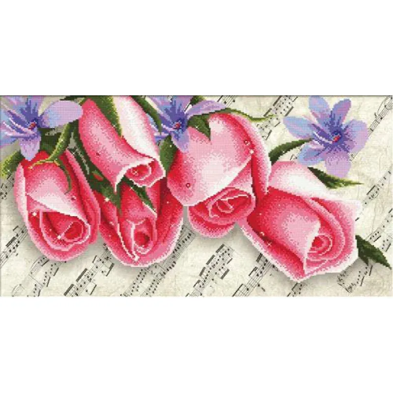 Kit point de croix no count roses et musique, 61 x 30 cm