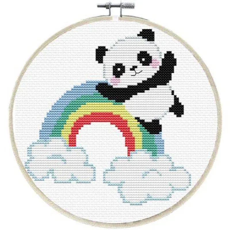 Kit point de croix panda arc-en-ciel, 15 x 15 cm