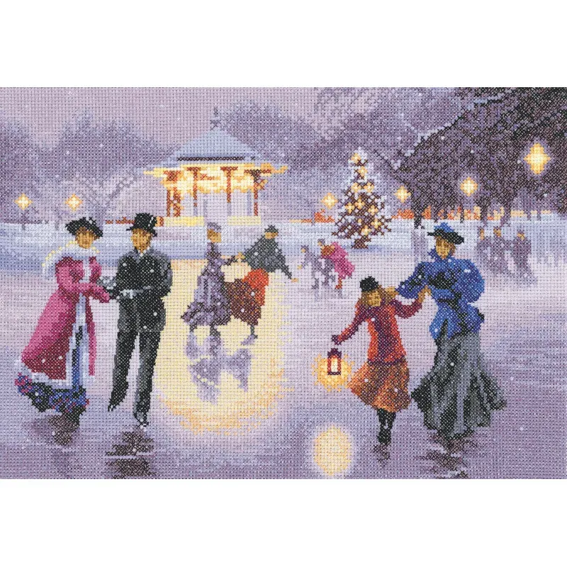 Kit point de croix patineurs de Noël, 31 x 22 cm