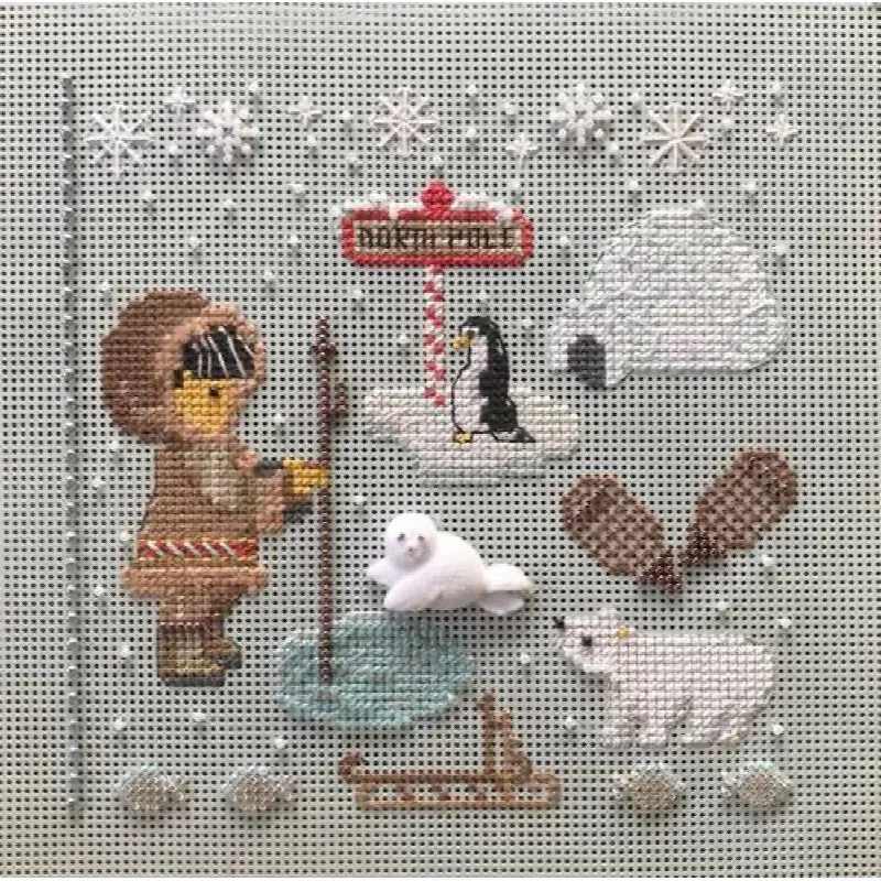 Kit point de croix Pôle Nord en carton perforé, 15 x 15 cm