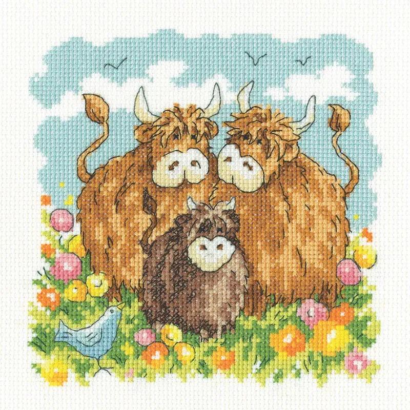 Kit point de croix vaches Highland, 14.5 x 14.5 cm