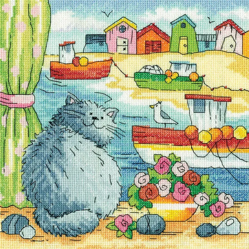 Kit point de croix vue sur la plage, 20.5 x 20.5cm