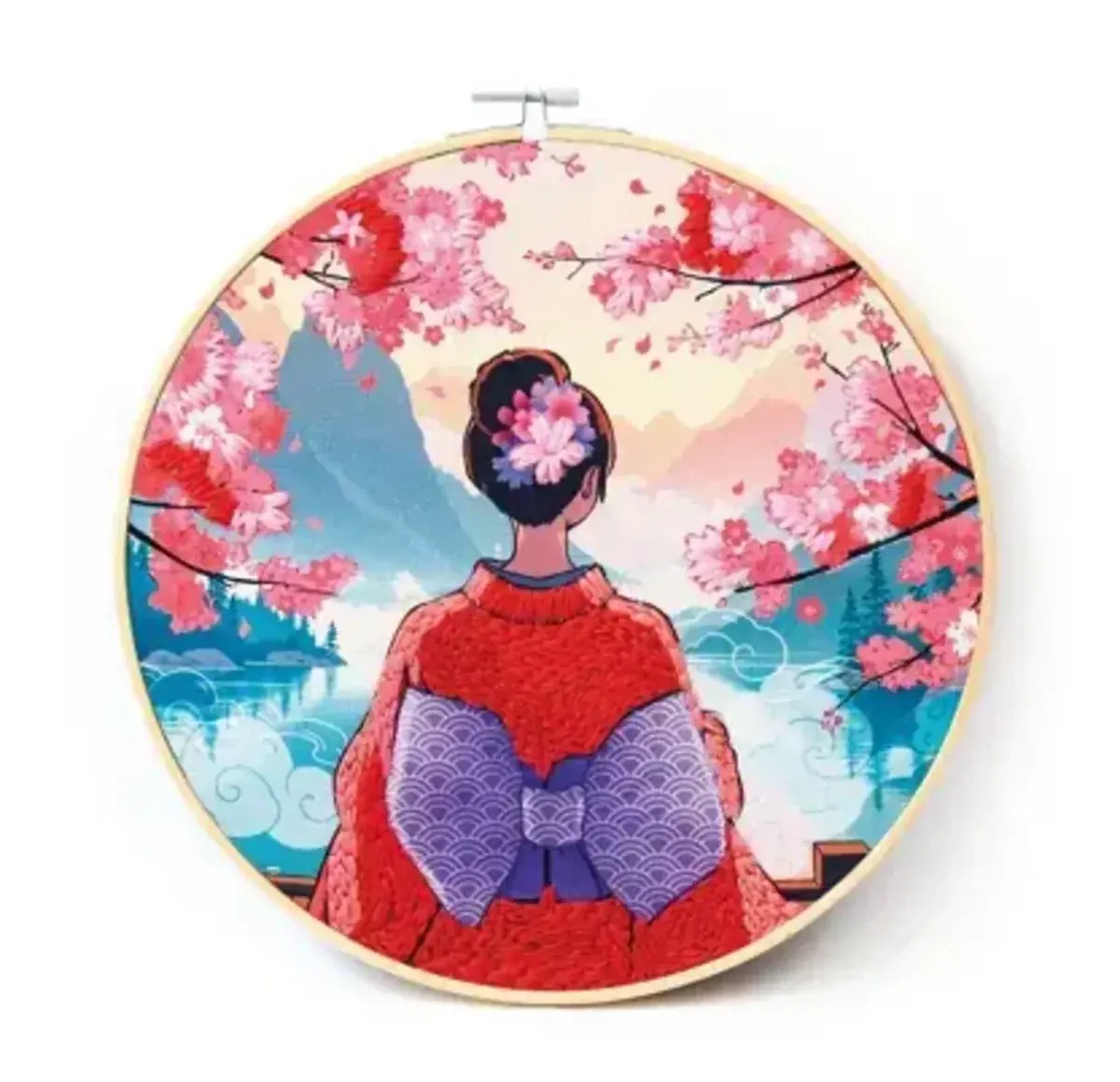Kit punch needle kimono sur tambour bois