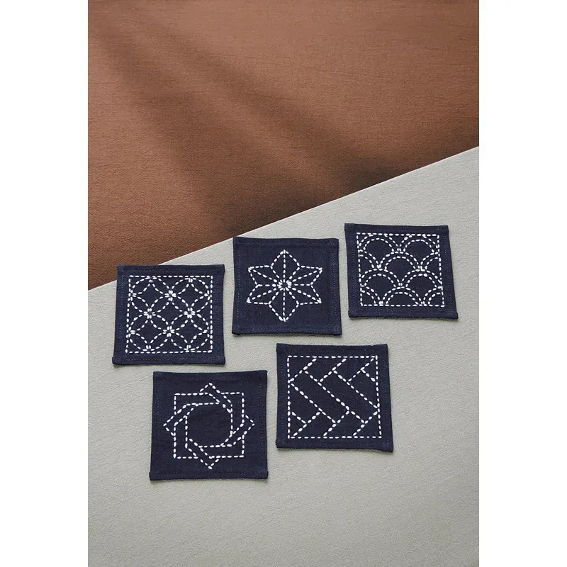 Kit sashiko Olympus, 5 sous-verres assortis à broder : vue 1