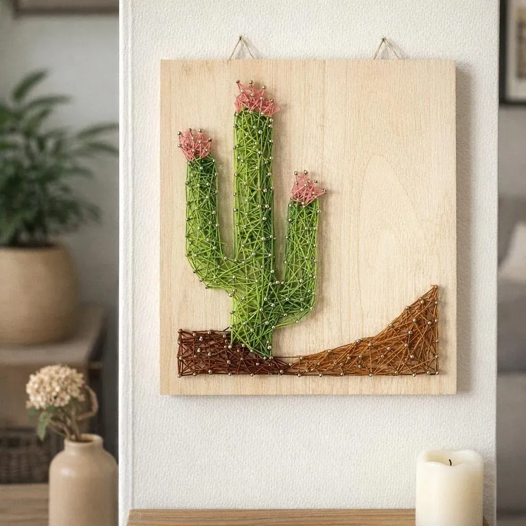 Kit string art cactus sur bois pré-cloué