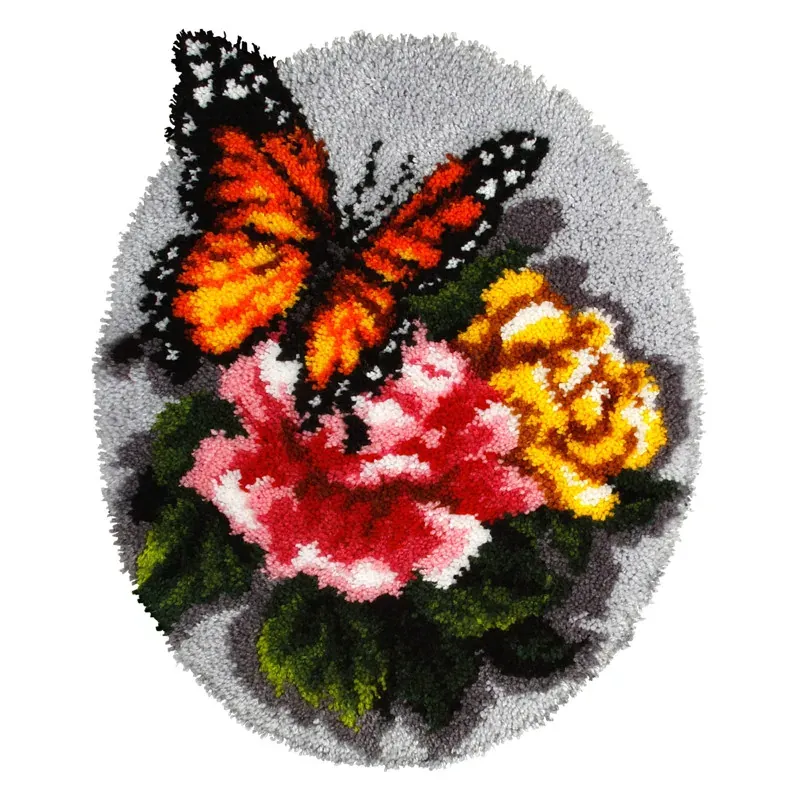 Kit tapis point noué papillon et fleurs, 49 x 61 cm : vue 1