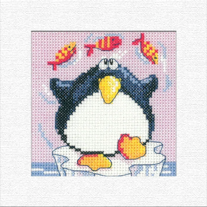 Lot de 3 cartes de Noël pingouin au point de croix