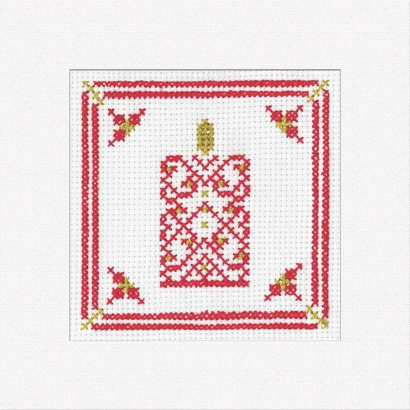 Lot de 3 cartes de Noël au point de croix, bougie rouge