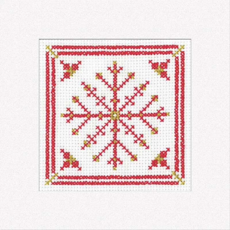 Lot de 3 kits cartes de Noël flocon rouge au point de croix