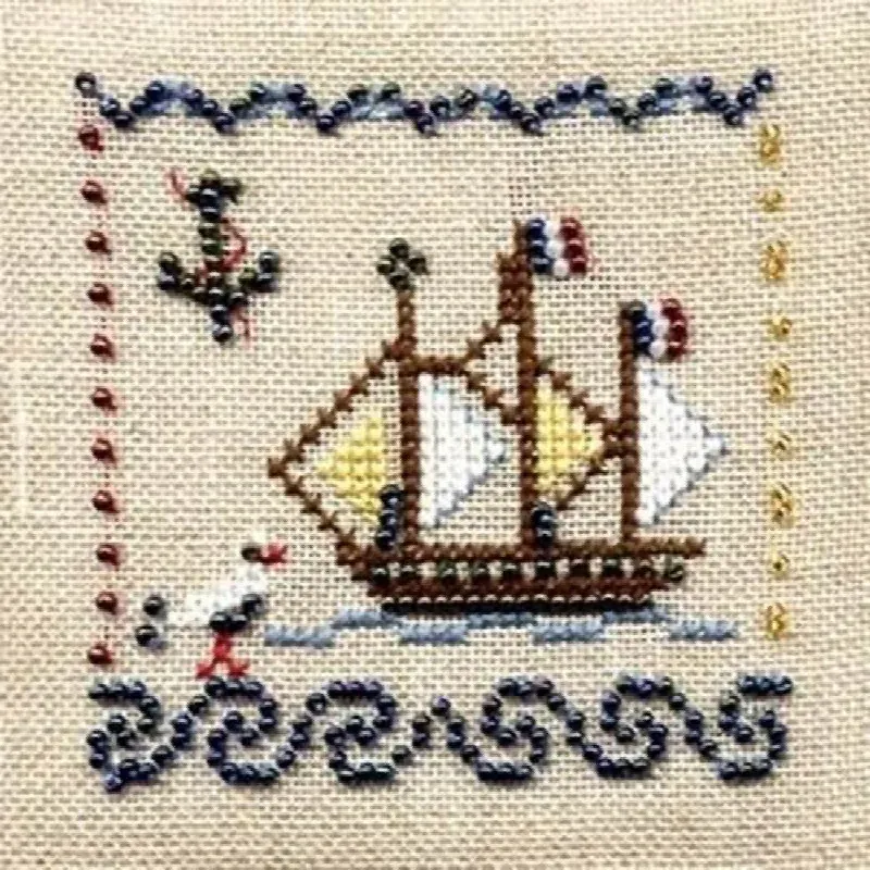 Mini kit point de croix bateau avec perles, 7 x 7 cm