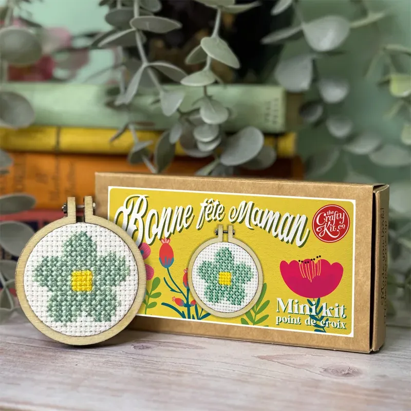 Mini kit point de croix Bonne fête maman, tambour 5 cm