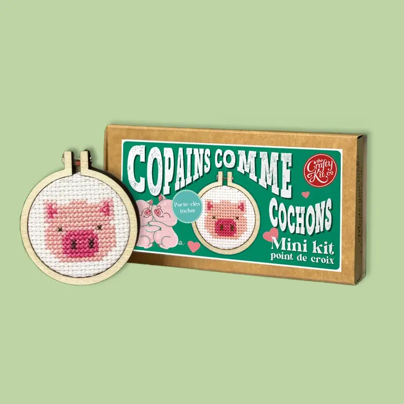 Mini kit point de croix copains comme cochons, 5 cm
