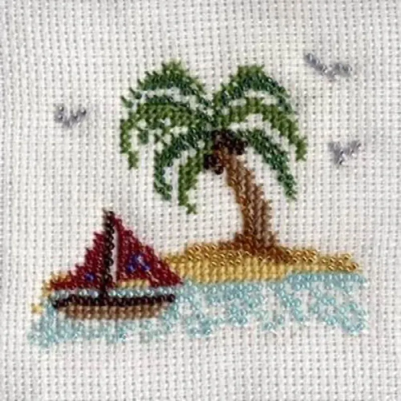 Mini kit point de croix île avec perles, 7 x 7 cm