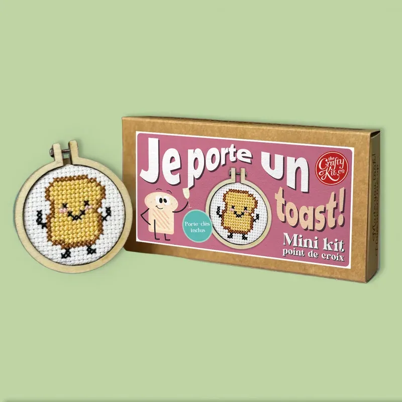 Mini kit point de croix Je porte un toast, 5 cm