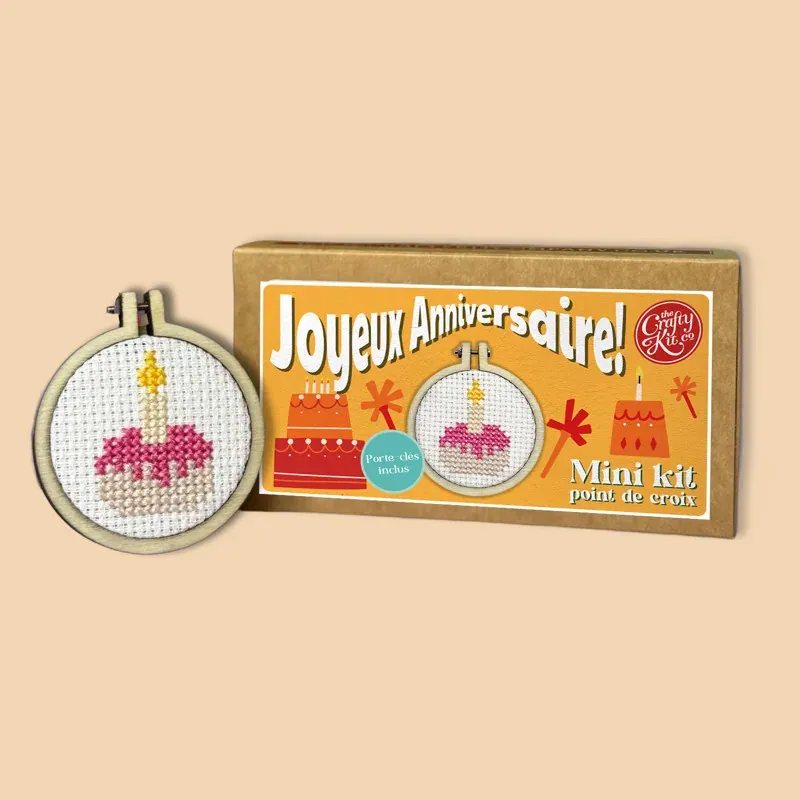 Mini kit point de croix joyeux anniversaire, 5 cm