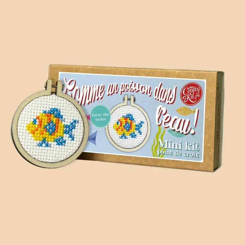 Mini kit point de croix poisson sur tambour 5 cm