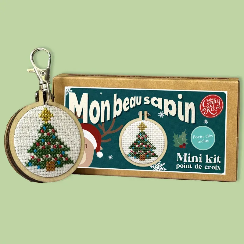 Mini kit point de croix sapin de Noël sur tambour, 5 cm
