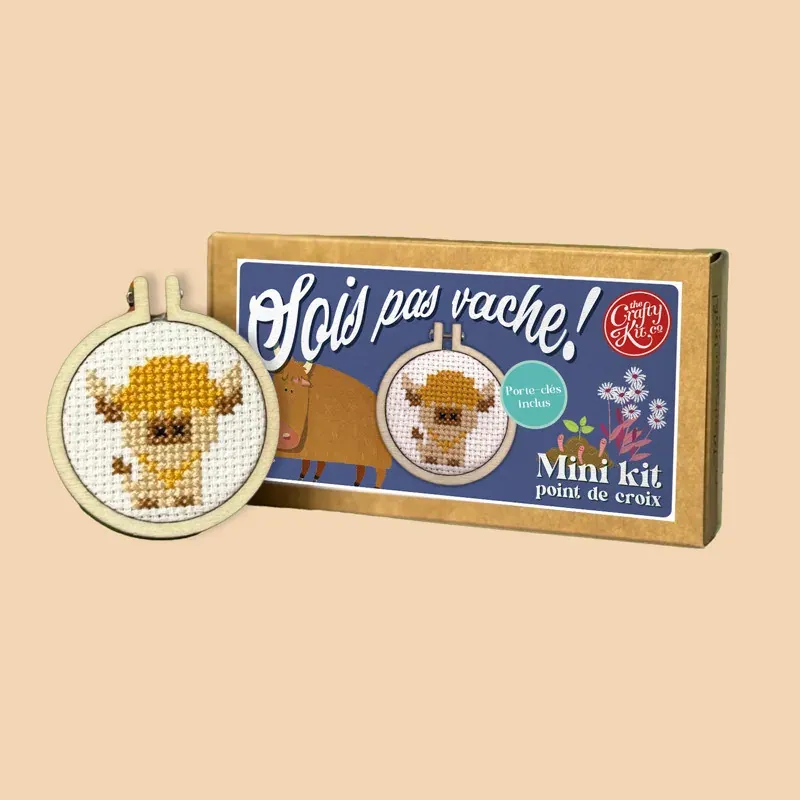 Mini kit point de croix Sois pas vache, tambour 5 cm