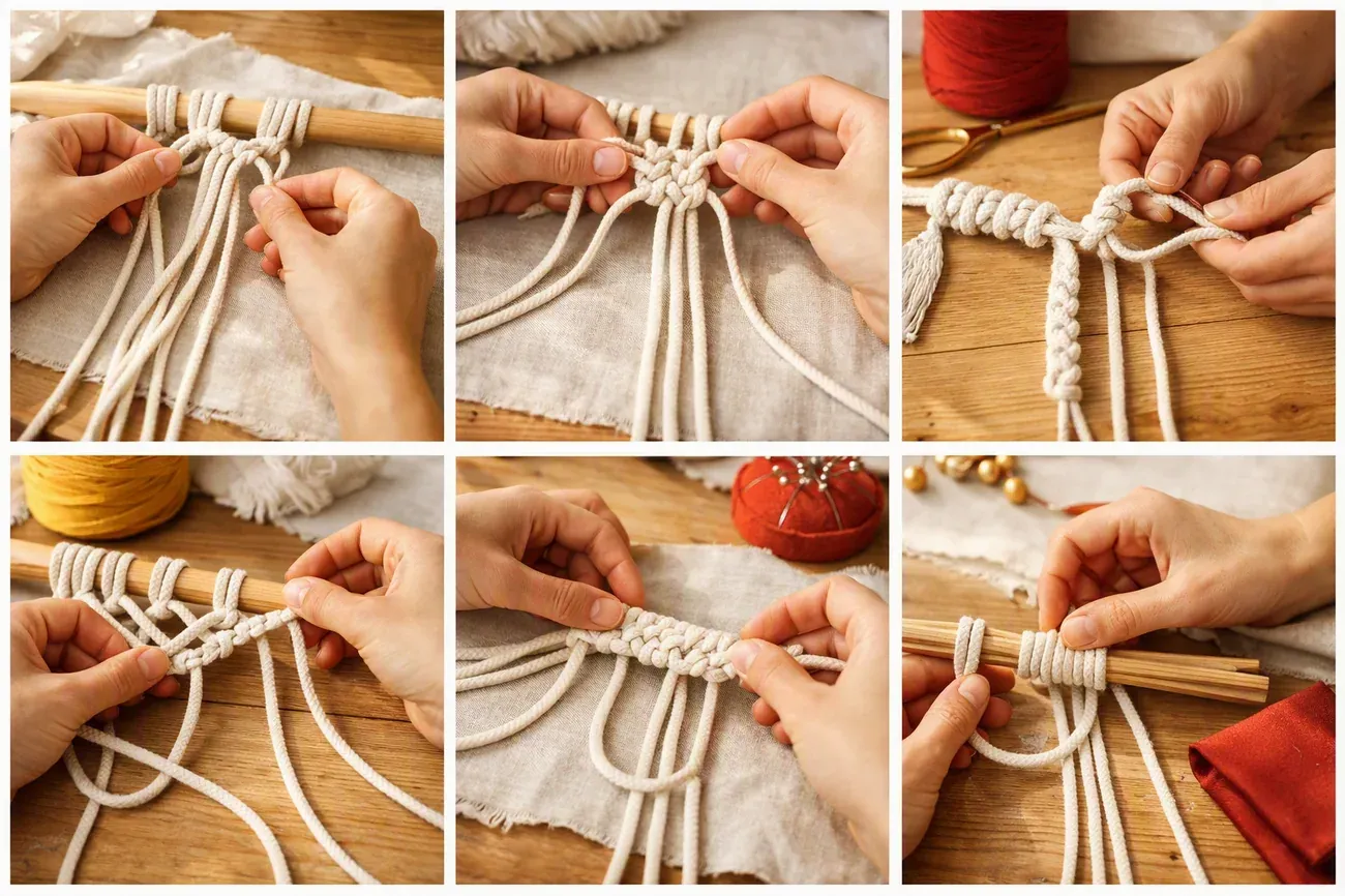 Les 7 nœuds de macramé, dans l’ordre d’apprentissage : le geste en atelier