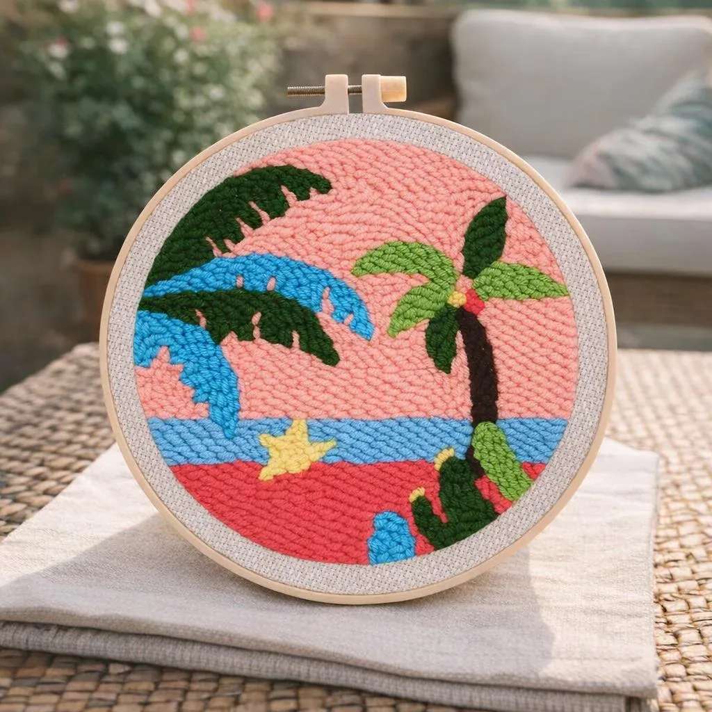 Kit punch needle paysage plage en relief
