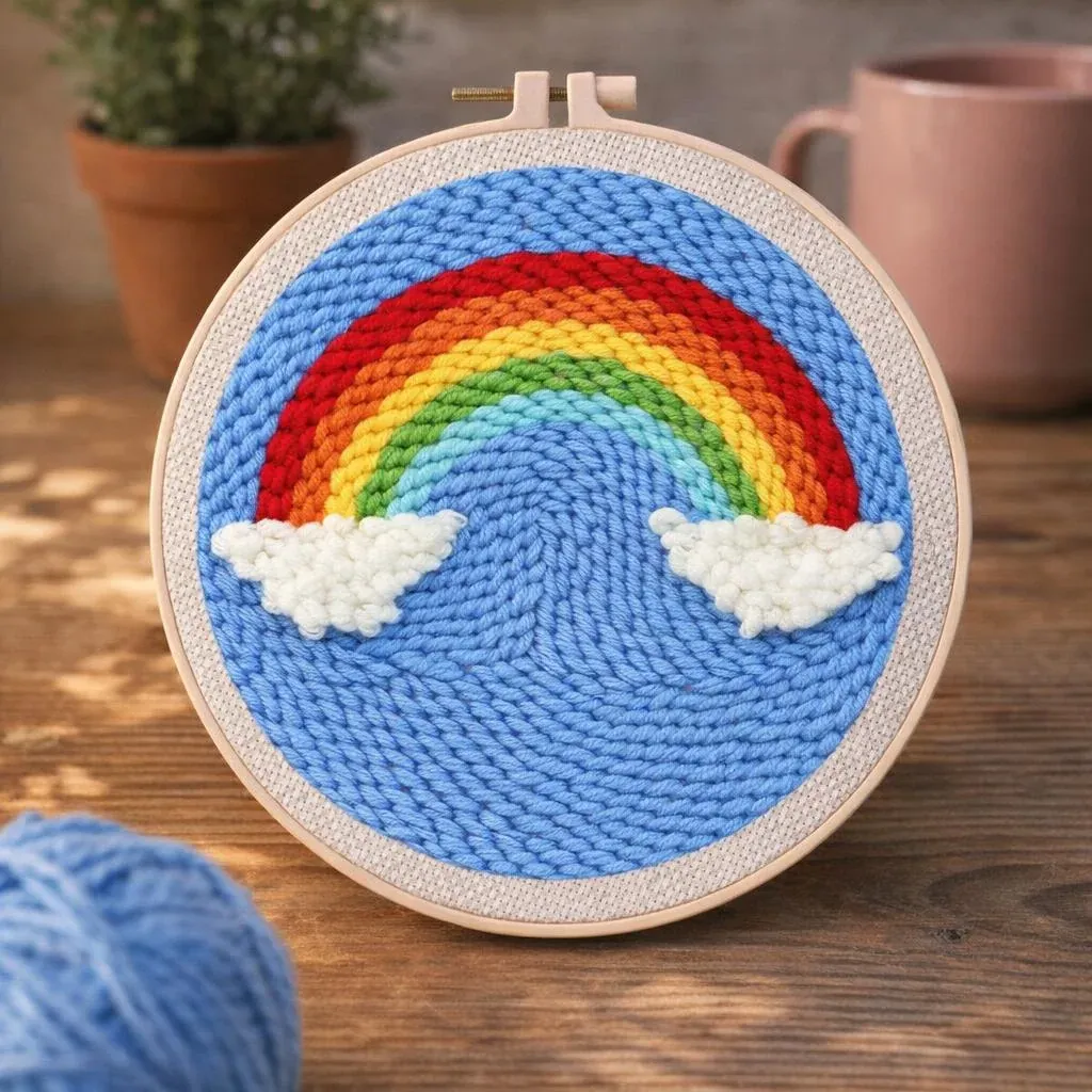 Kit punch needle arc en ciel avec nuages
