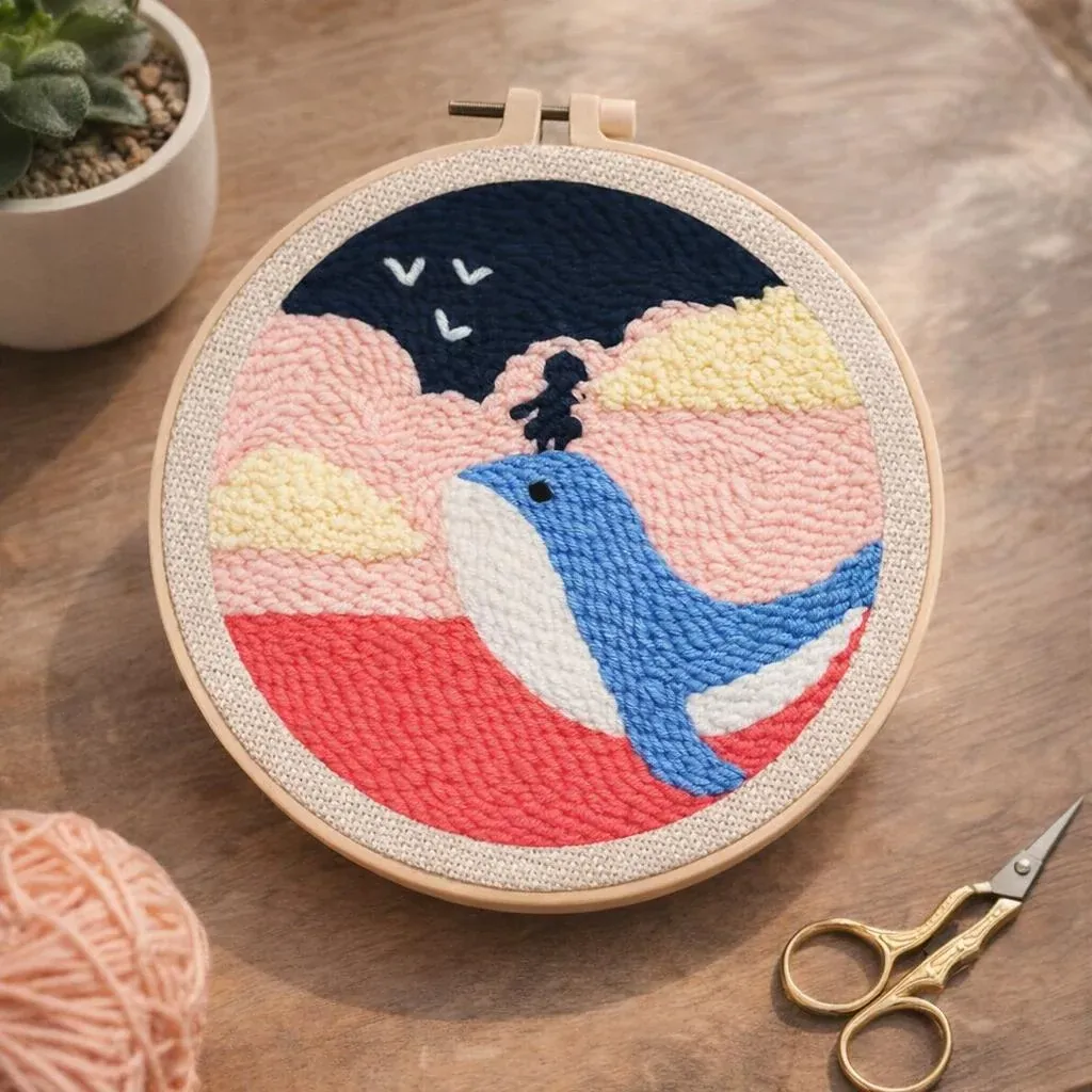 Kit punch needle baleine bleue et fillette