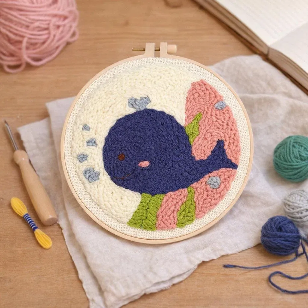 Kit punch needle baleine bleue souriante
