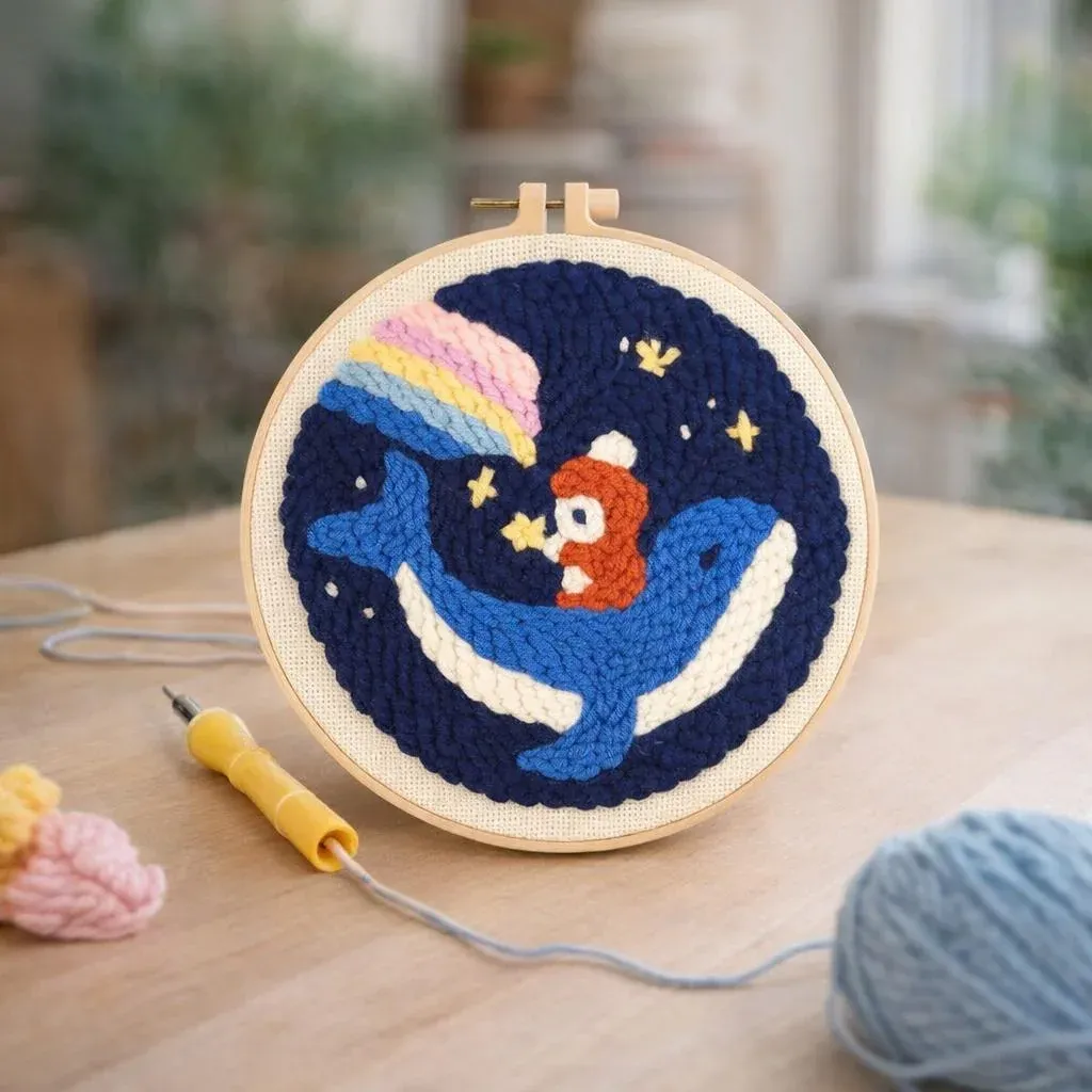 Kit punch needle baleine et petit garçon mural