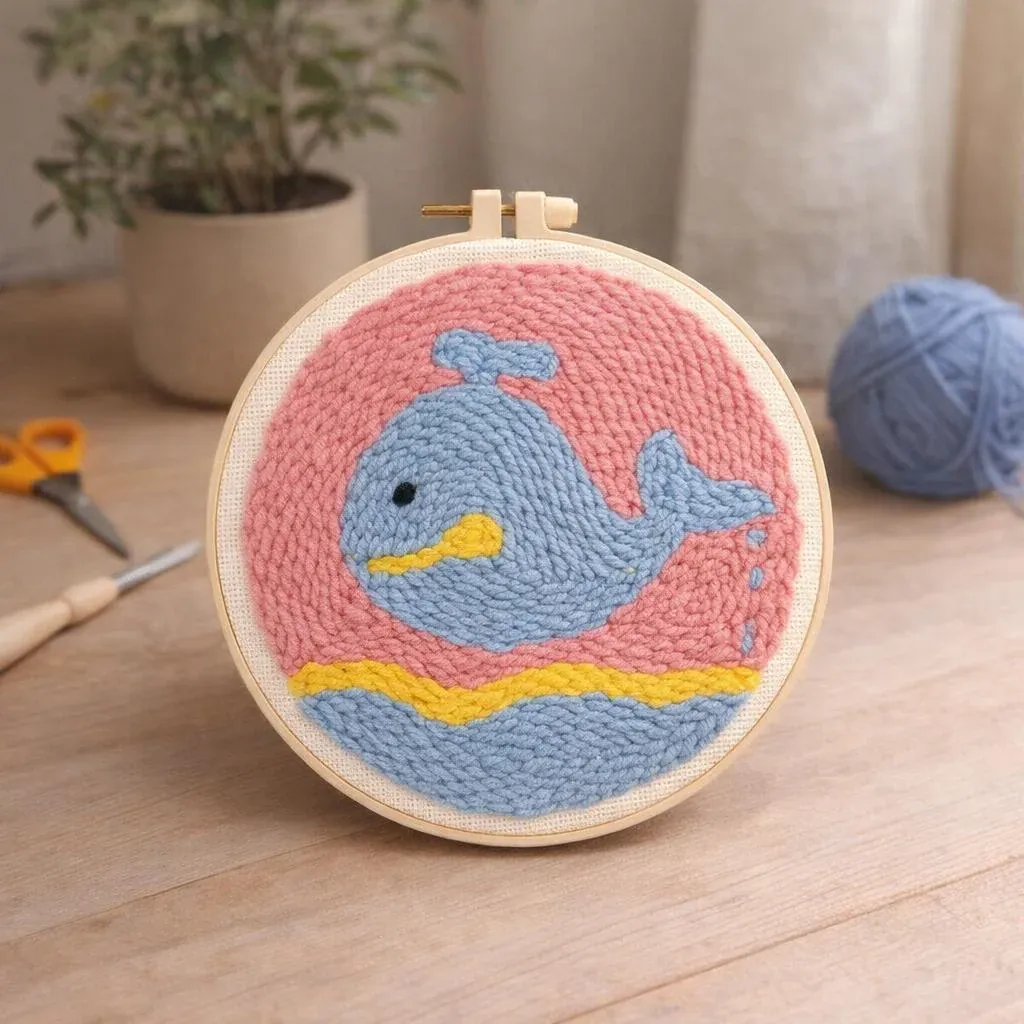 Kit punch needle Baleine flottante en cadre rond