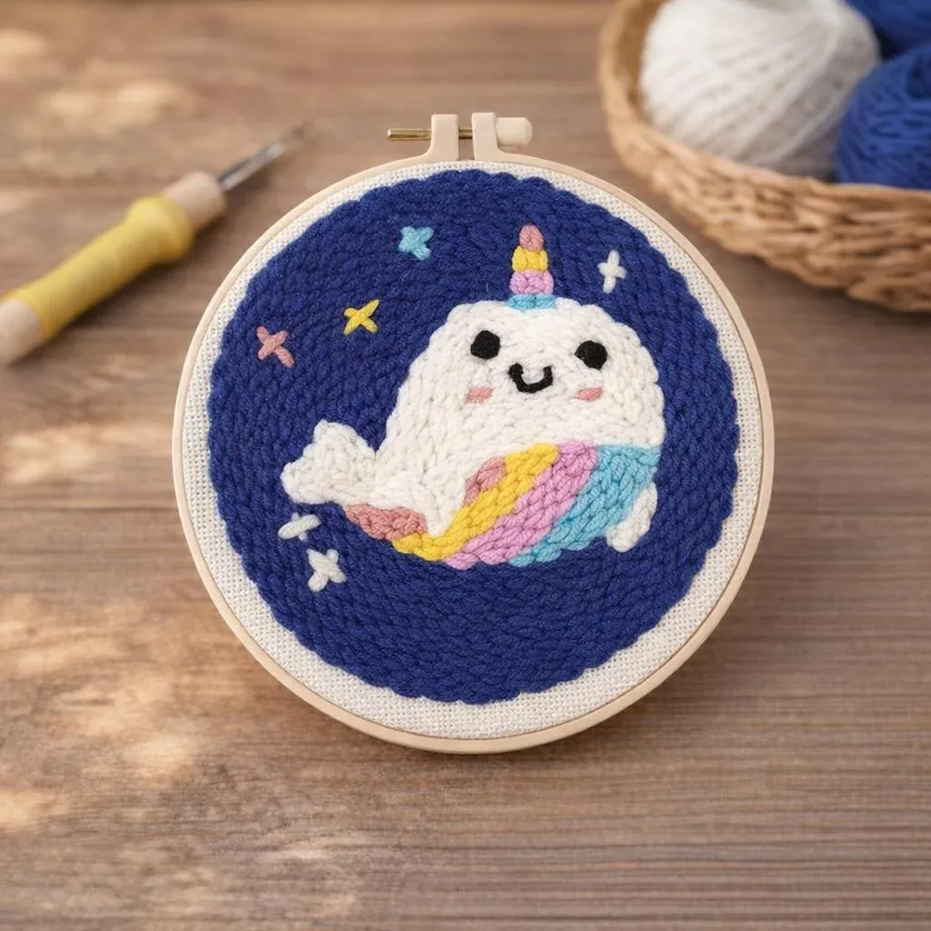 Kit punch needle baleine licorne en relief