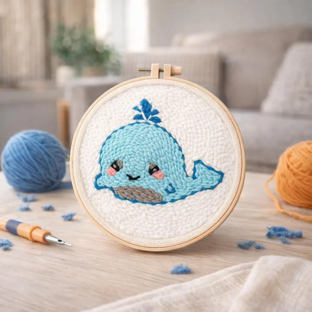 Kit punch needle Bébé baleine en cadre rond
