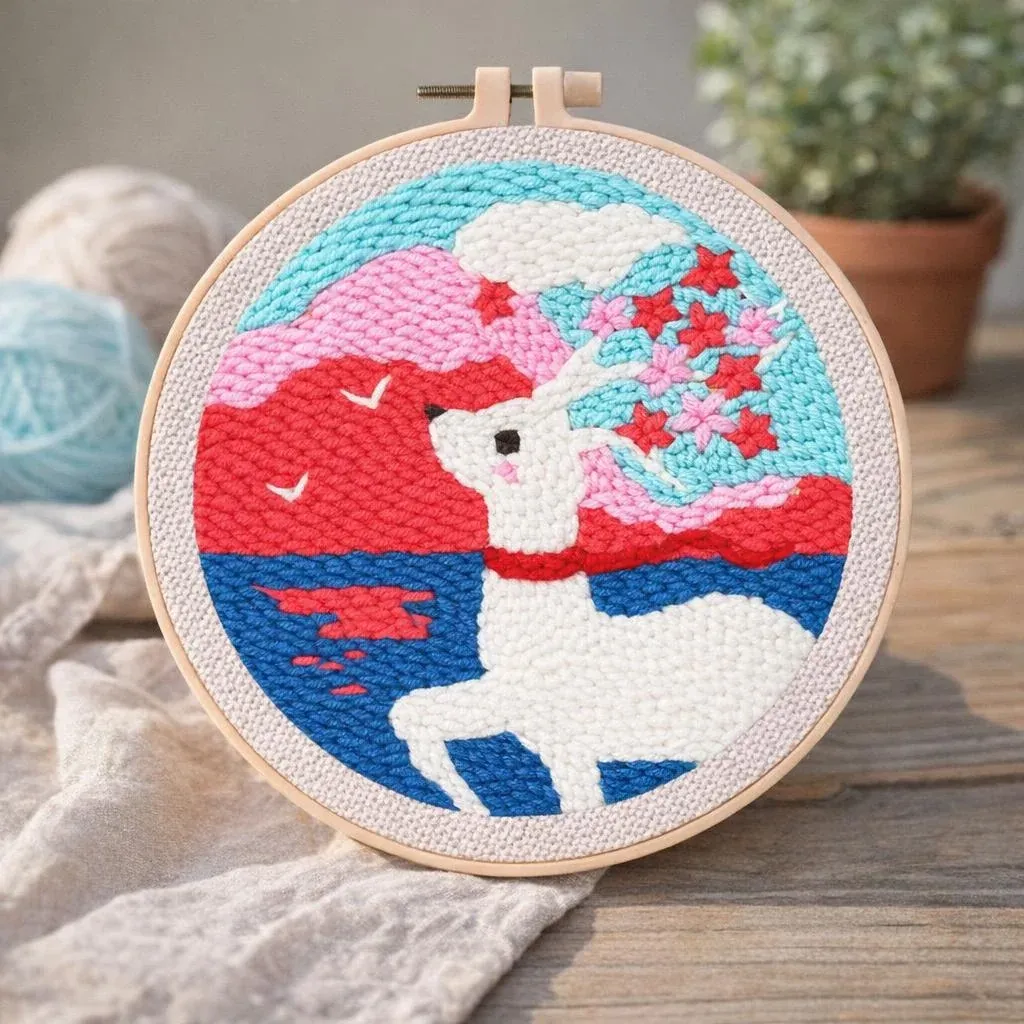 Kit punch needle biche et fleurs en relief