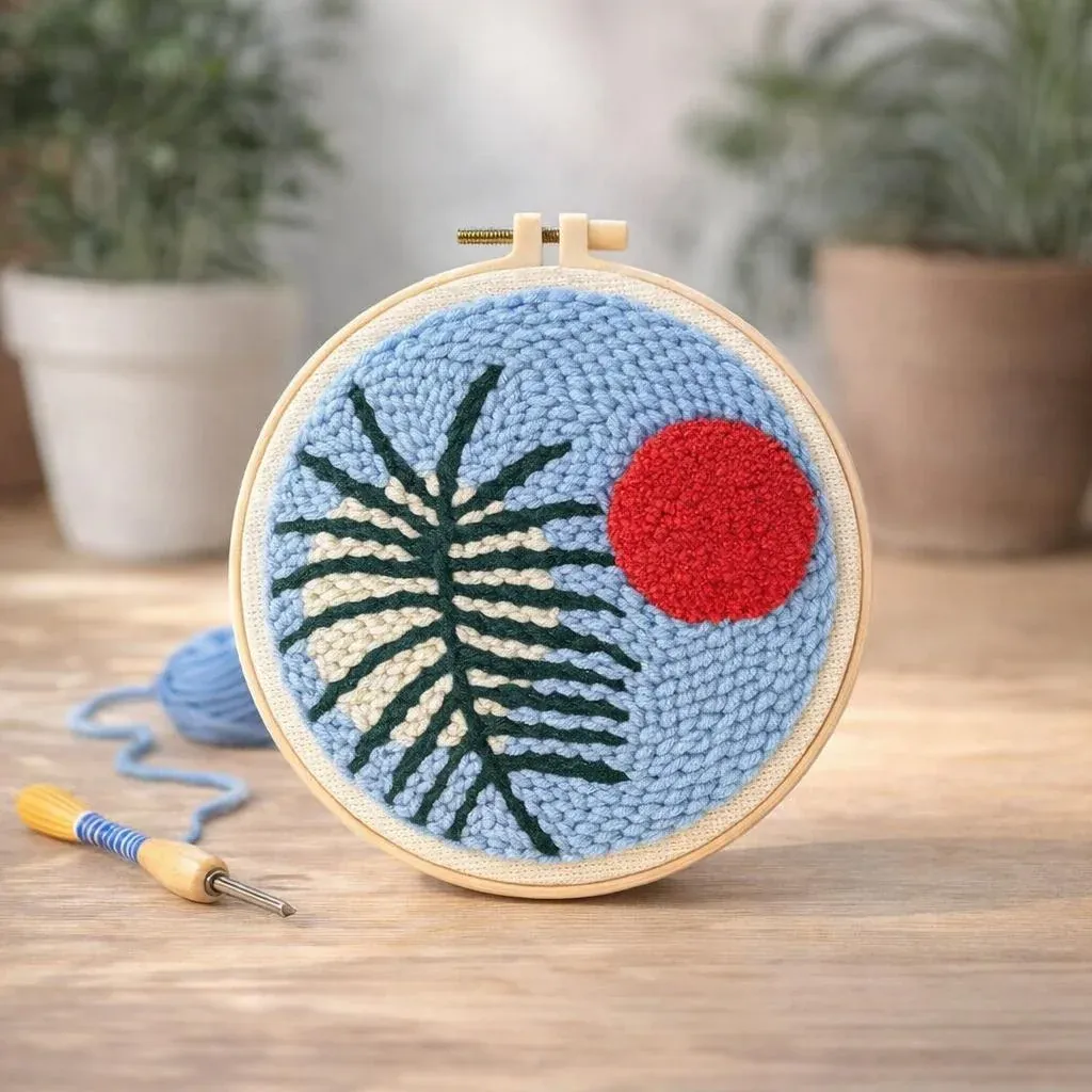 Kit punch needle botanique abstrait en relief