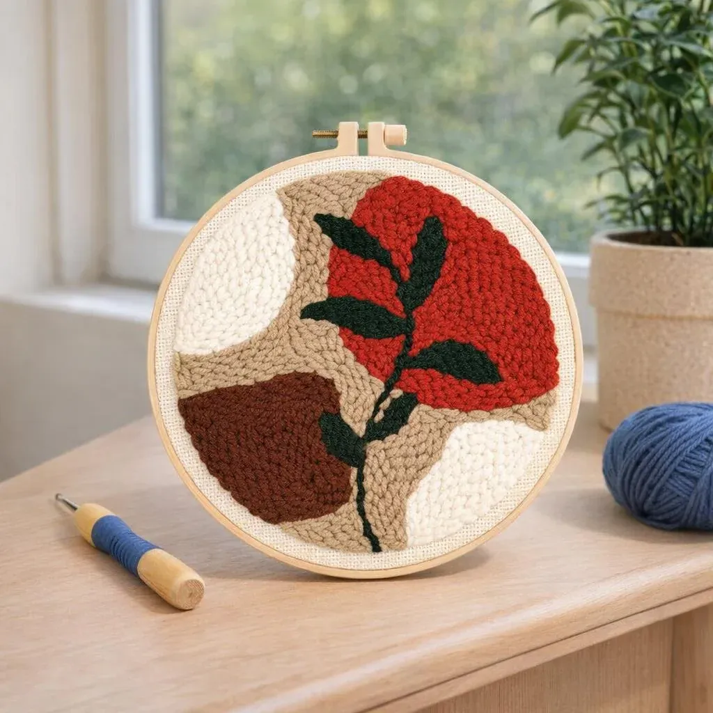Kit punch needle botanique abstrait rond 20 cm