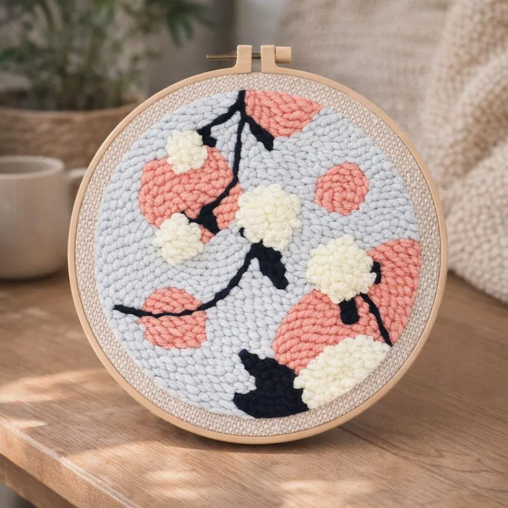 Kit punch needle boules de gui mural végétal