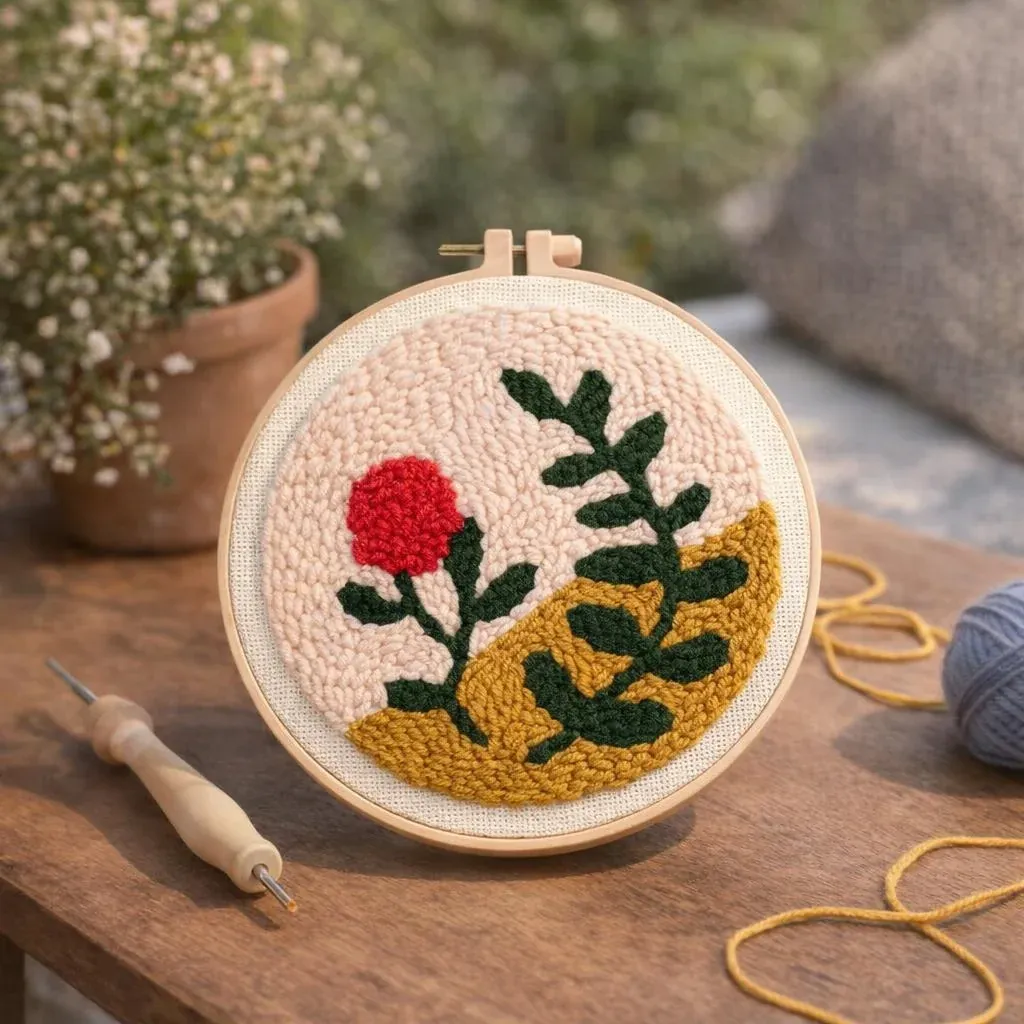 Kit punch needle Branche et Rose floral