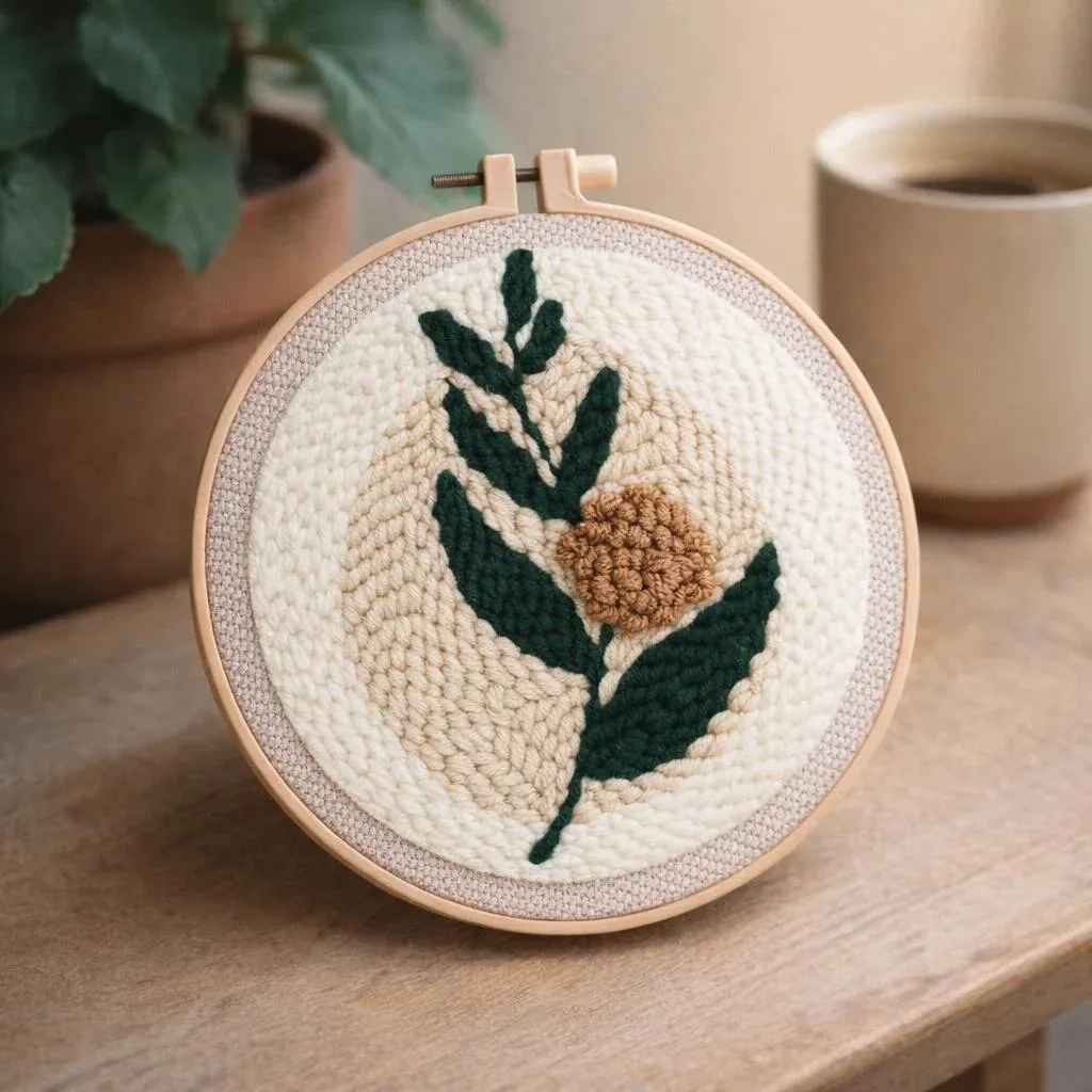 Kit punch needle branche fleurie en relief