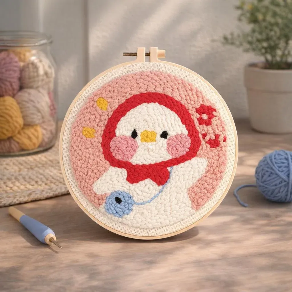 Kit punch needle caneton au bonnet rouge