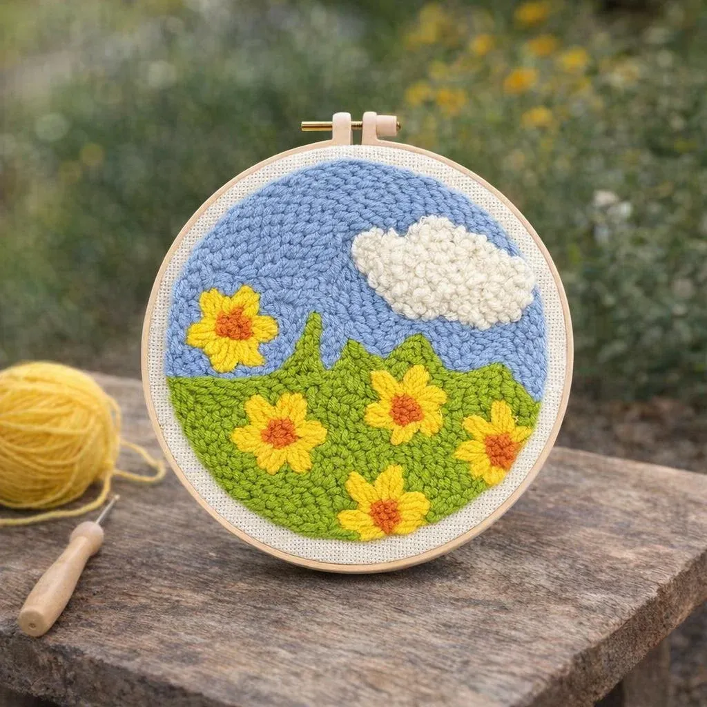 Kit punch needle Champ de fleurs en relief