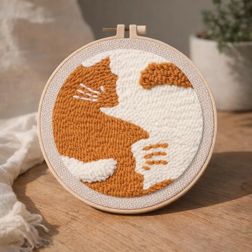 Kit punch needle chat abstrait en relief
