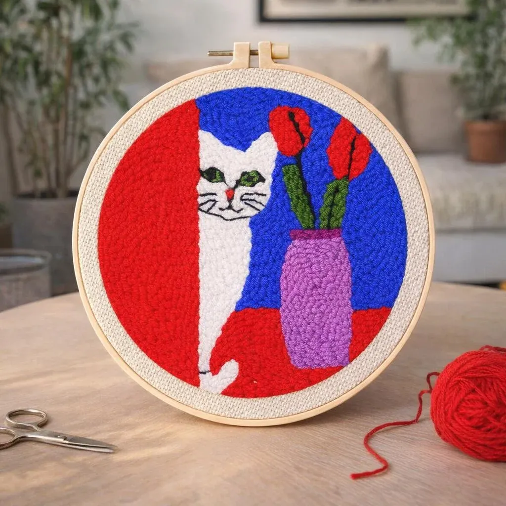 Kit punch needle Chat curieux en laine relief