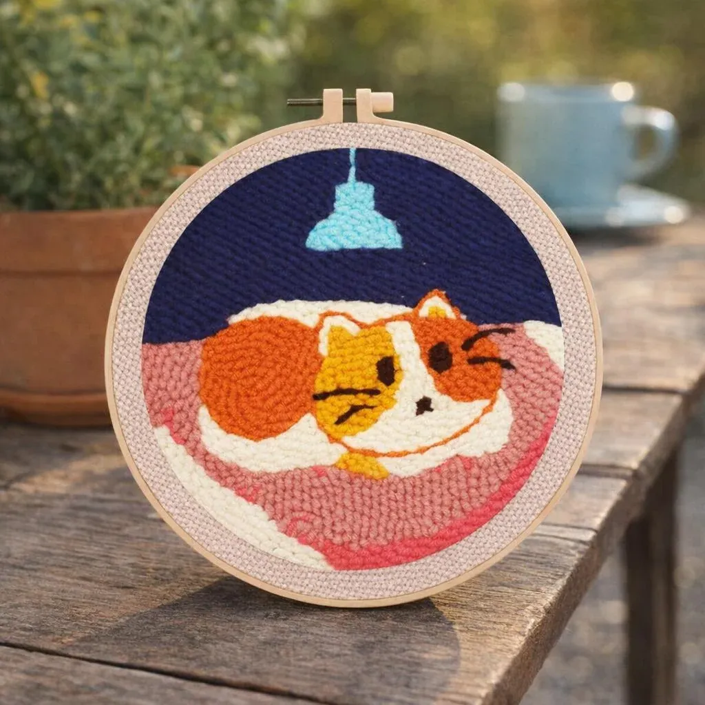 Kit punch needle chat dans son couffin en relief
