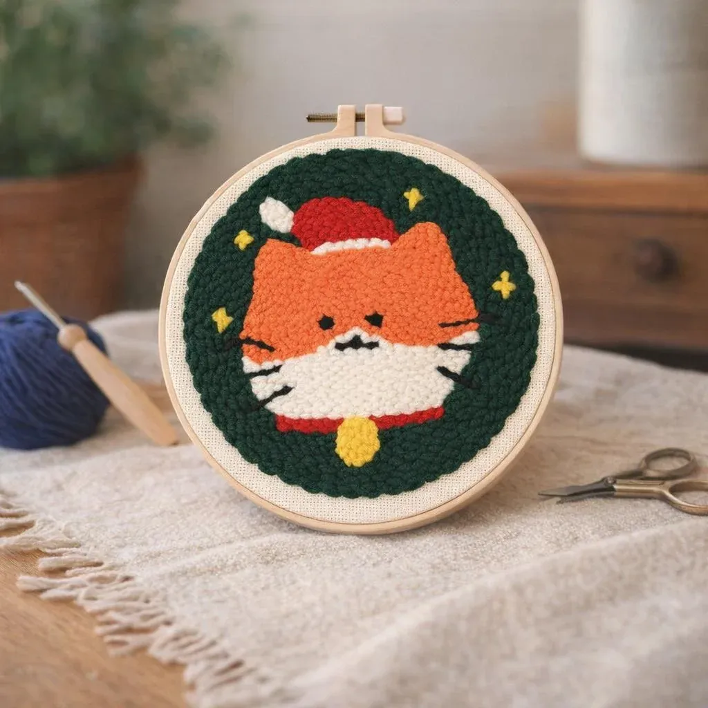 Kit punch needle Chat de Noël à accrocher