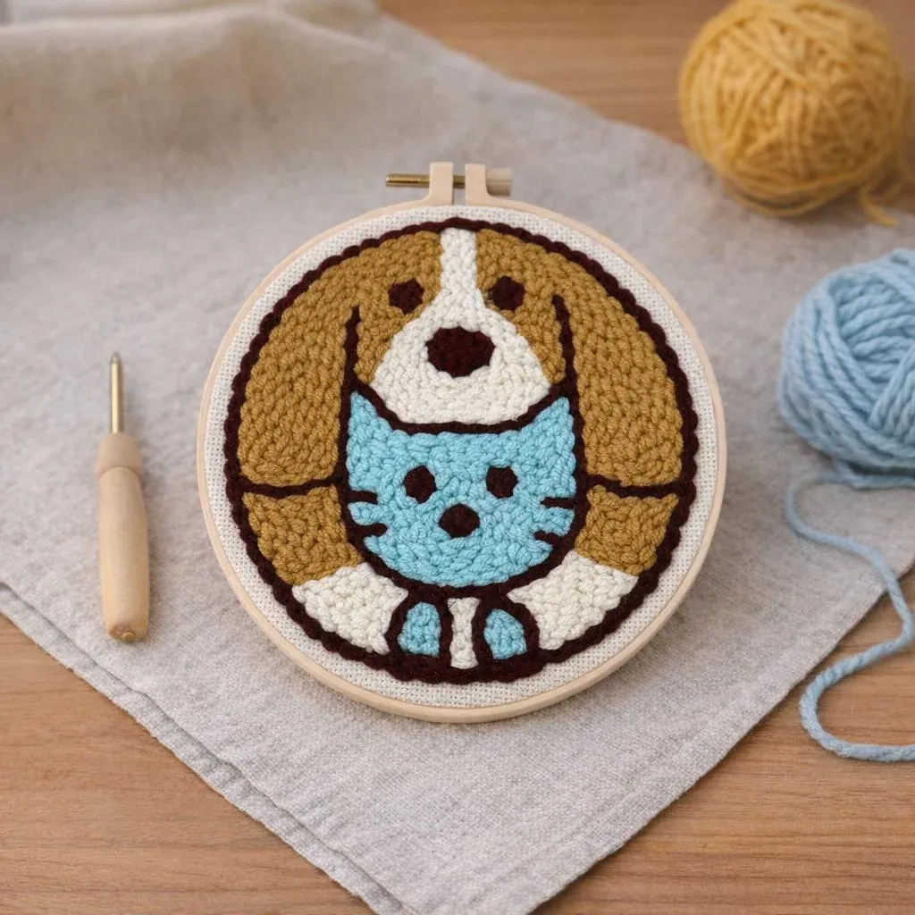 Kit punch needle chat et chien en relief